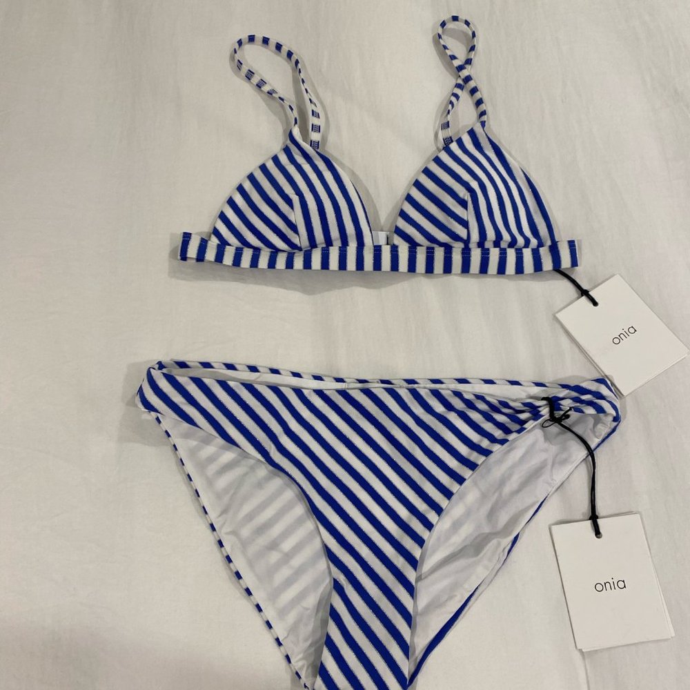 NWT ONIA Blue Striped Bikini Set